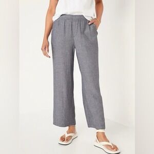 NWT Old Navy High Rise Linen Wide Leg Pull On Chambray Pants Womens Large NEW
